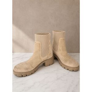 Steve Madden Hayle Platform Chelsea Boot 10 Sand Suede Chunky Lug Sole